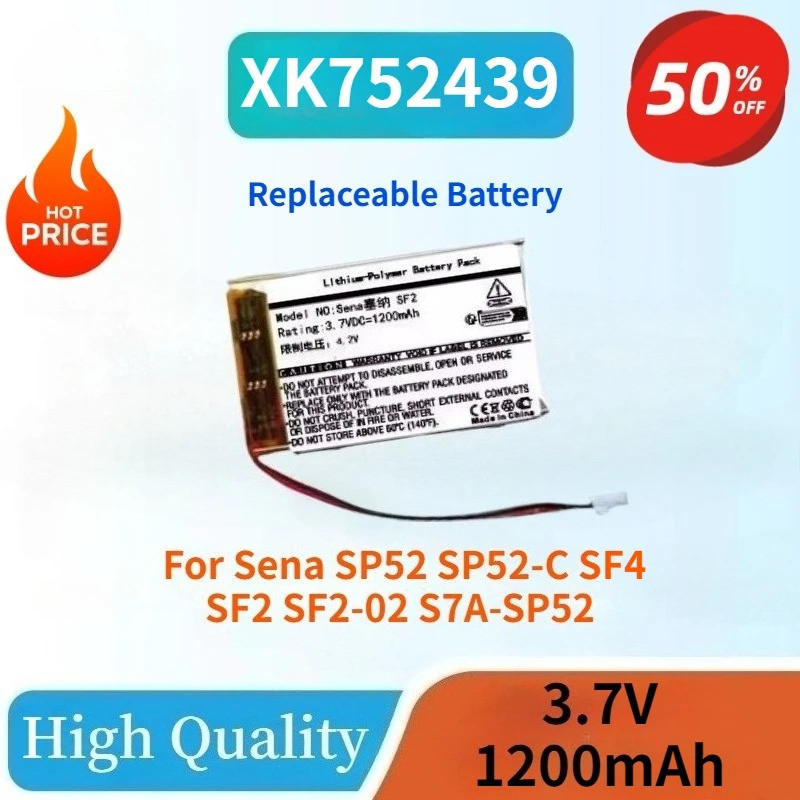 XK ใหม่ 100%752439 3.7V 1000mAh แบตเตอรี่สําหรับ Sena SP52 SP52-C SF4 SF2 SF2-02 S7A-SP52 รถจักรยานย