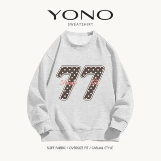 (พร้อมส่ง24ชม.) เสื้อสเวตเตอร์คอกลม sweatshirt oversize สีเทา ลายเลข 77 พร้อมตัวอักษร ฟีลวินเทจอเมริกัน ทรงหลวม ใส่สบาย
