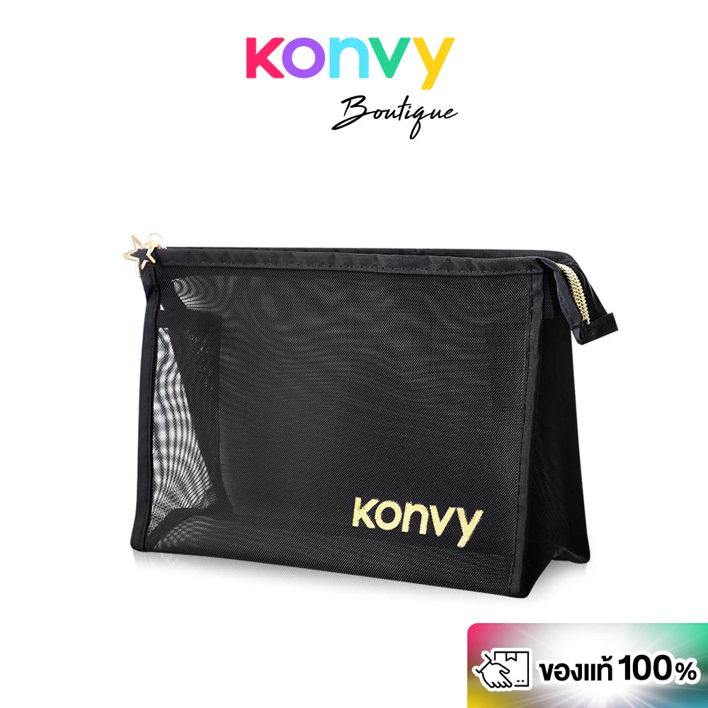 Konvy Mesh Triangle Cosmetic Bag คอนวี่ กระเป๋าเครื่องสำอางแบบตาข่ายโปร่งใส สีดำ.