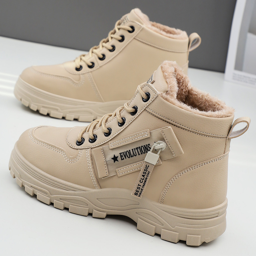 สบาย All-Match รองเท้าผ้าฝ้ายสไตล์ใหม่รองเท้าผู้หญิงขนแกะ-ขนแกะ Warm หนาSoled Anti-Slip ลูกไม้กันน้ํา @