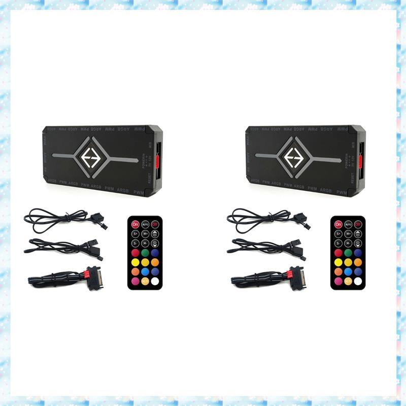 [RQMU] 2X ARGB PWM Controller รีโมทคอนโทรลไร้สายพัดลม Hub PWM ARGB Controller Hub อะแดปเตอร์คอมพิวเต