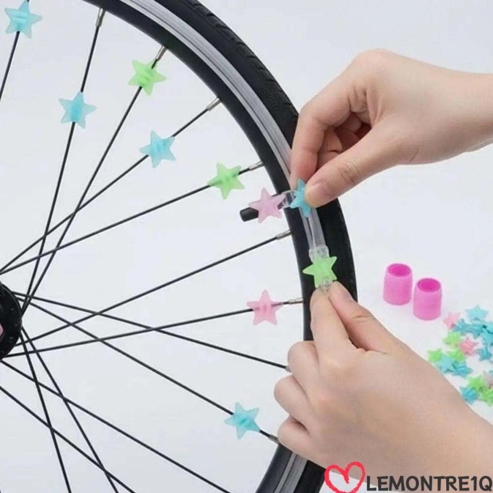 LEMONTREE 36 ชิ้นจักรยานเด็ก Spoke ลูกปัด, Glow in The Dark Weather-proof Star ล้อหัวนม, Creative สะ