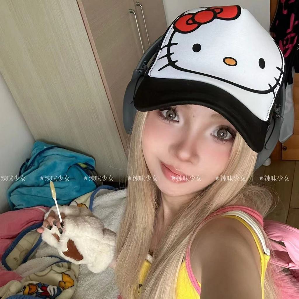 ✨ร้านแนะนํา✨Asian Culture Hot Girl Niche Cute Hello Kitty Cat Pattern Sunshade All-Match Baseball Ca