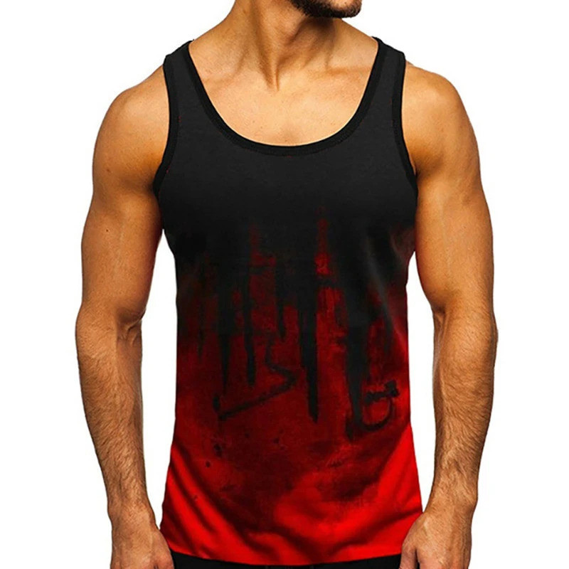 Tie Dye 3D Gradient Tank Top Men, Y2K Graphic Sleeve Tee, Summer Gym Sports Casual O Neck Shirt