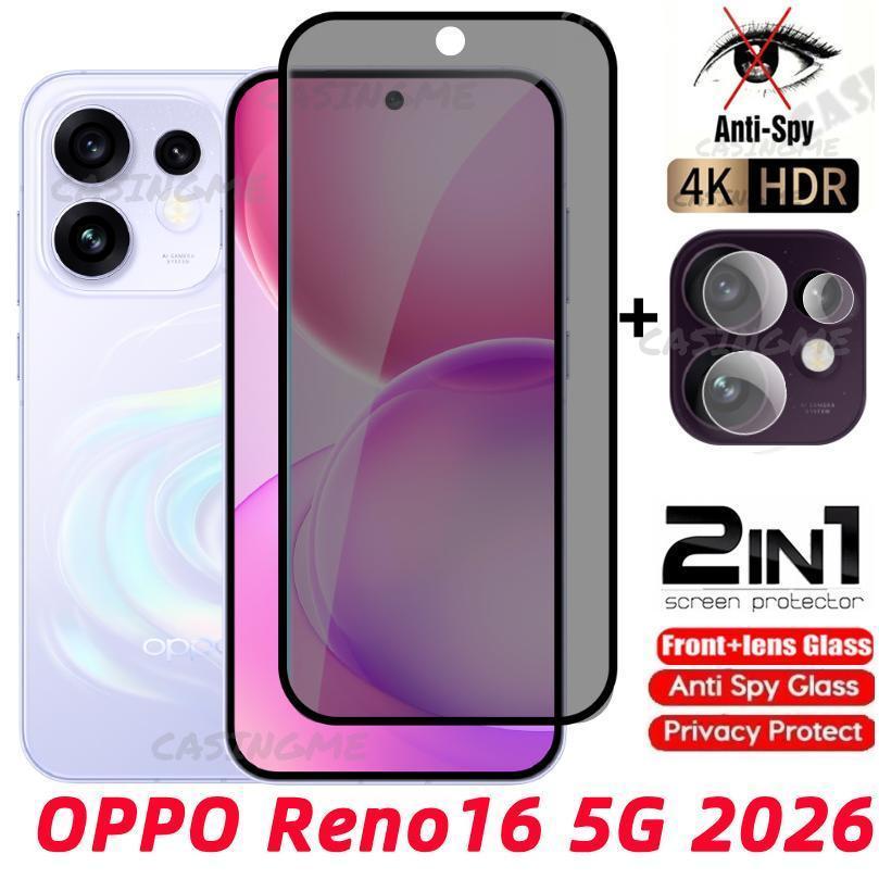 OPPO Reno16 5G 2026 กระจกนิรภัยส่วนตัว Anti-Spy คลุมทั้งหมดปกป้องหน้าจอสําหรับ Reno 16 F 16F Pro Plus + OppoReno16 5G