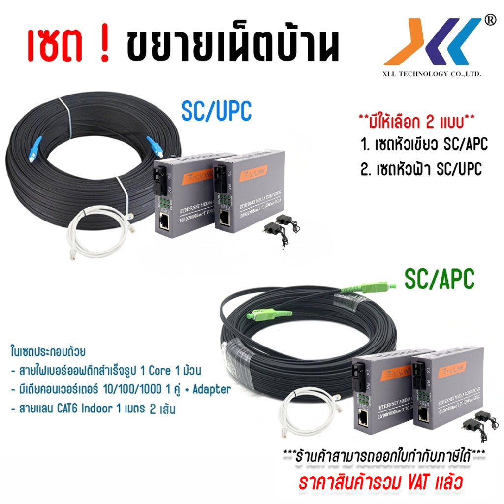 Set ย้ายเน็ต ติดตั้งเน็ต ด้วยสายไฟเบอร์ออฟติก 1Core+Media 10/100/1000 (Media คละสเปค)+สาย lan CAT6