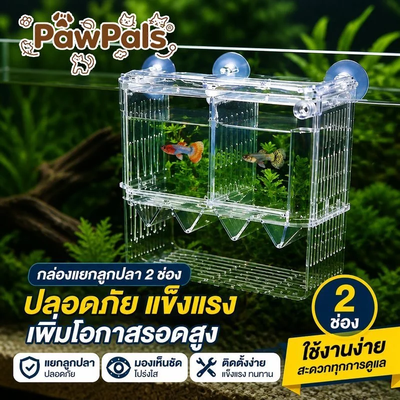 ตู้คลอดปลา กล่องแยกปลา อะคริลิกใส 2ช่อง