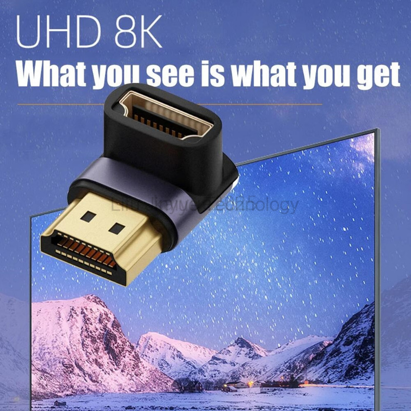 HDMI Male to HDMI 2.1 Female Vertical 90 องศา Up Angled Low Profile UHD Extension Adapter รองรับ 8K 
