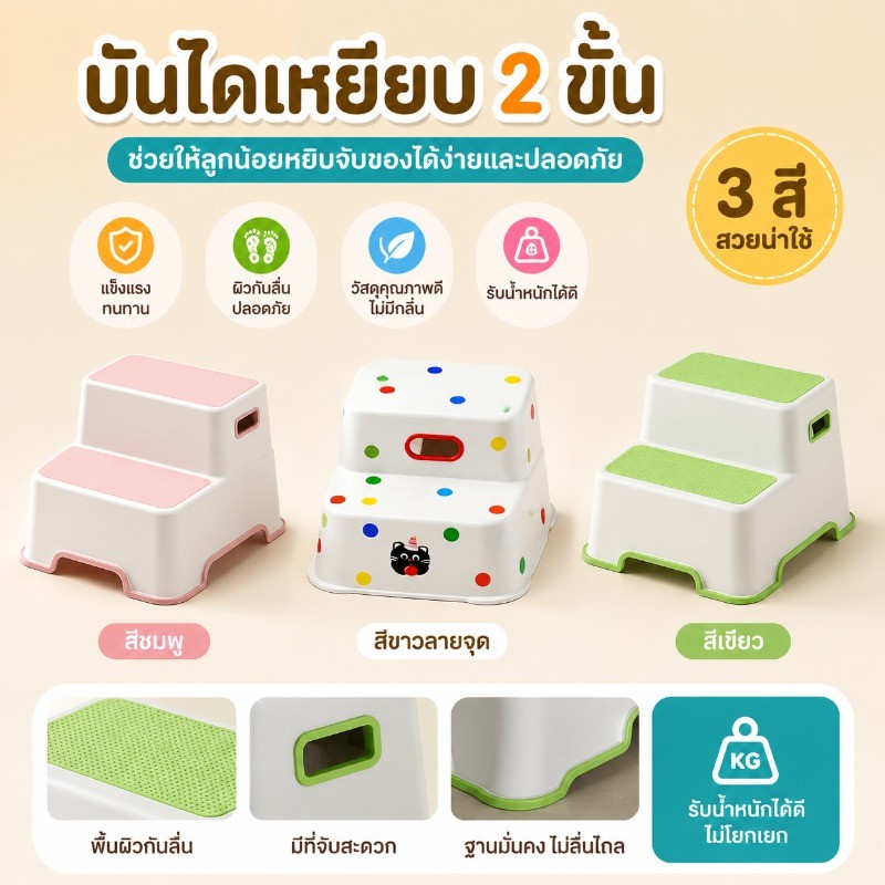 เก้าอี้บันไดห้องน้ำ เด็ก เก้าอี้ชักโครกสองชั้น กันลื่น แผ่นซิลิโคน รองรับน้ำหนักได้100กก