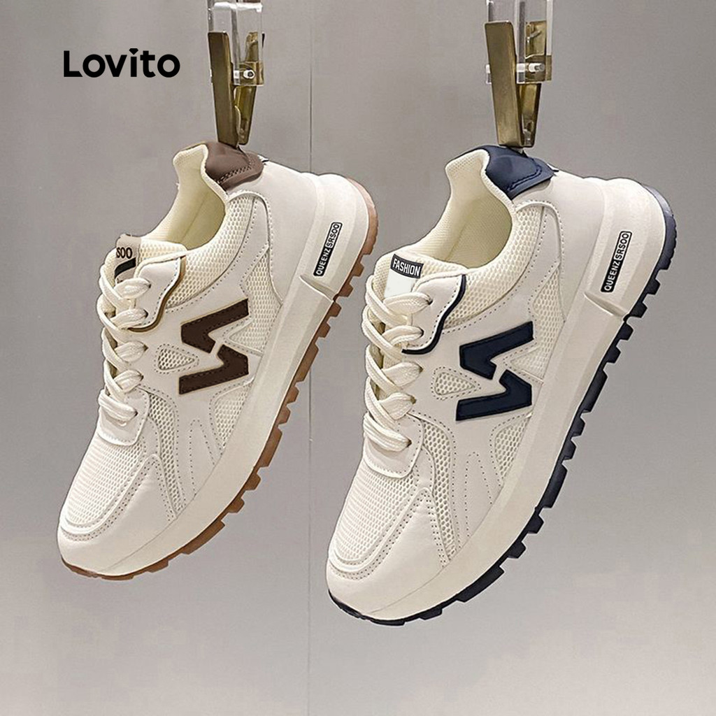 Lovito รองเท้าผ้าใบแบบลำลองสำหรับใส่ทุกวัน กลางแจ้ง สไตล์เกาหลี สปอร์ต คลาสสิก และใช้งานได้หลากหลาย สีน้ำเงินแบบ Colorblock สำหรับผู้หญิง LFA112069