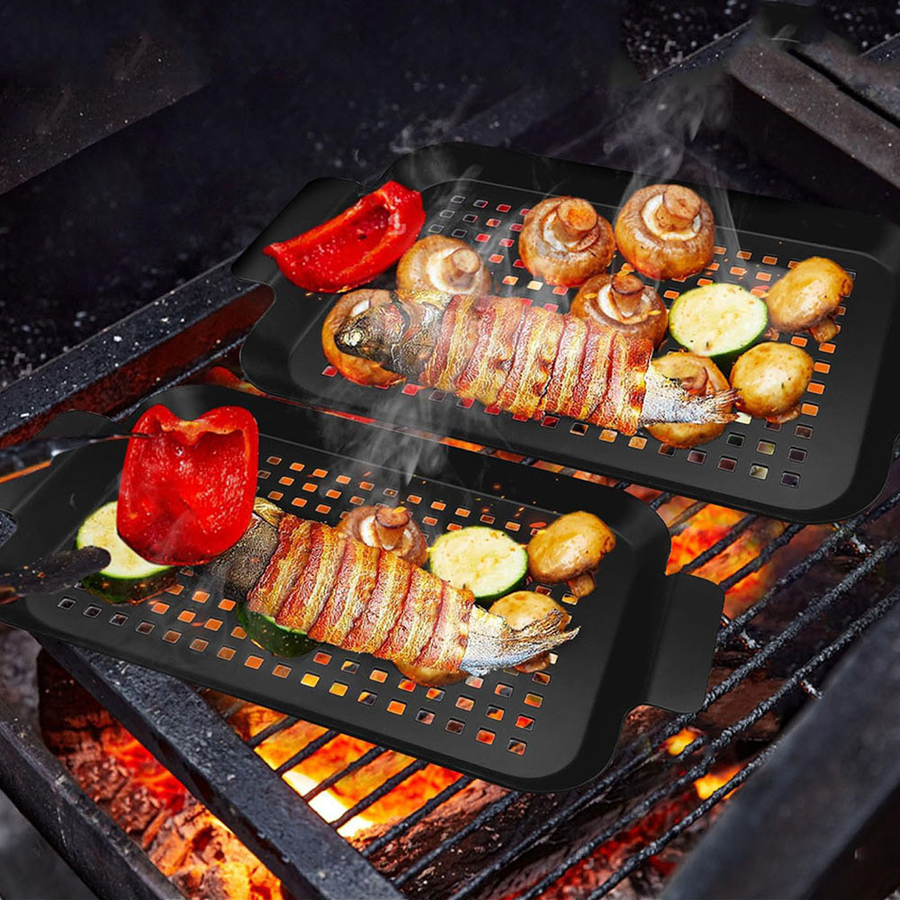 Grilling grid, barbecue grid, chicken roasting pan, stainless steel baking pan, barbecue grill, enam