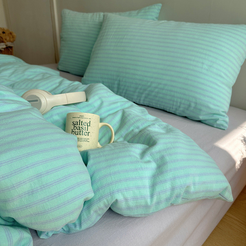Simple striped washed cotton duvet cover (single piece)150×200×230cm Pure cotton duvet cover set