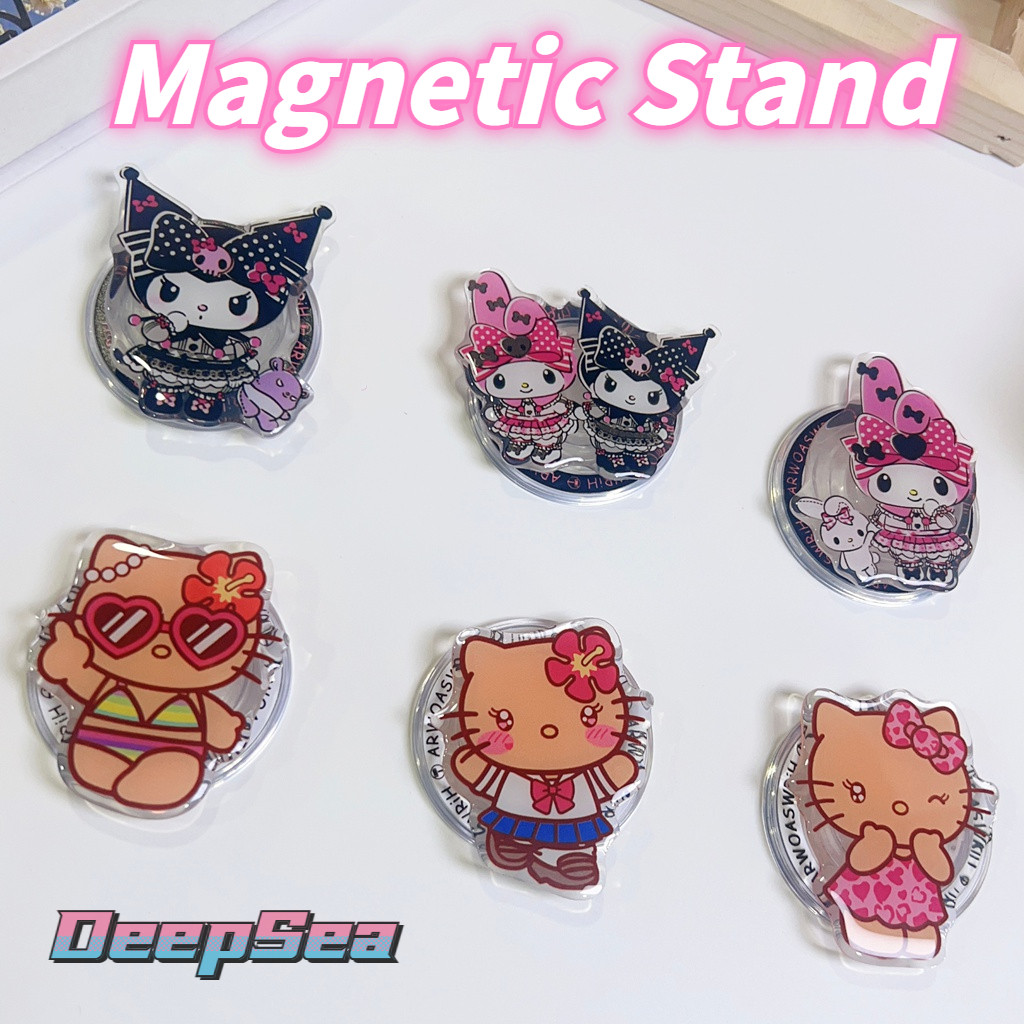 ที่วางโทรศัพท์แม่เหล็กดึงดูด Girly Bowknot Kuromi Melody Tanning Hello Kitty Design Creative Kickstand พับได้ Anti-drop PC Bracket Holder 6 รูปแบบ