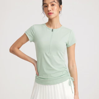 AirActive Leisure Casual Yoga Sports T-shirt Short Sleeves Zip And Side Drawstrings Moisture-wicking