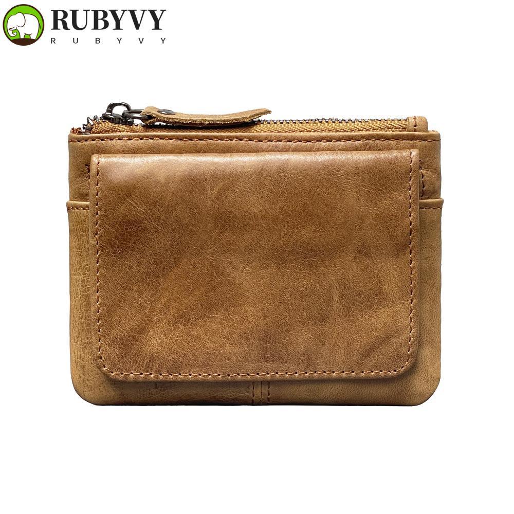 กระเป๋าใส่เหรียญ RUBYVY, กระเป๋าสตางค์ RFID ขนาดเล็กบาง, กระเป๋าเก็บของที่นั่งหลายบัตรหนังแท้เรียบง่ายผู้ชาย