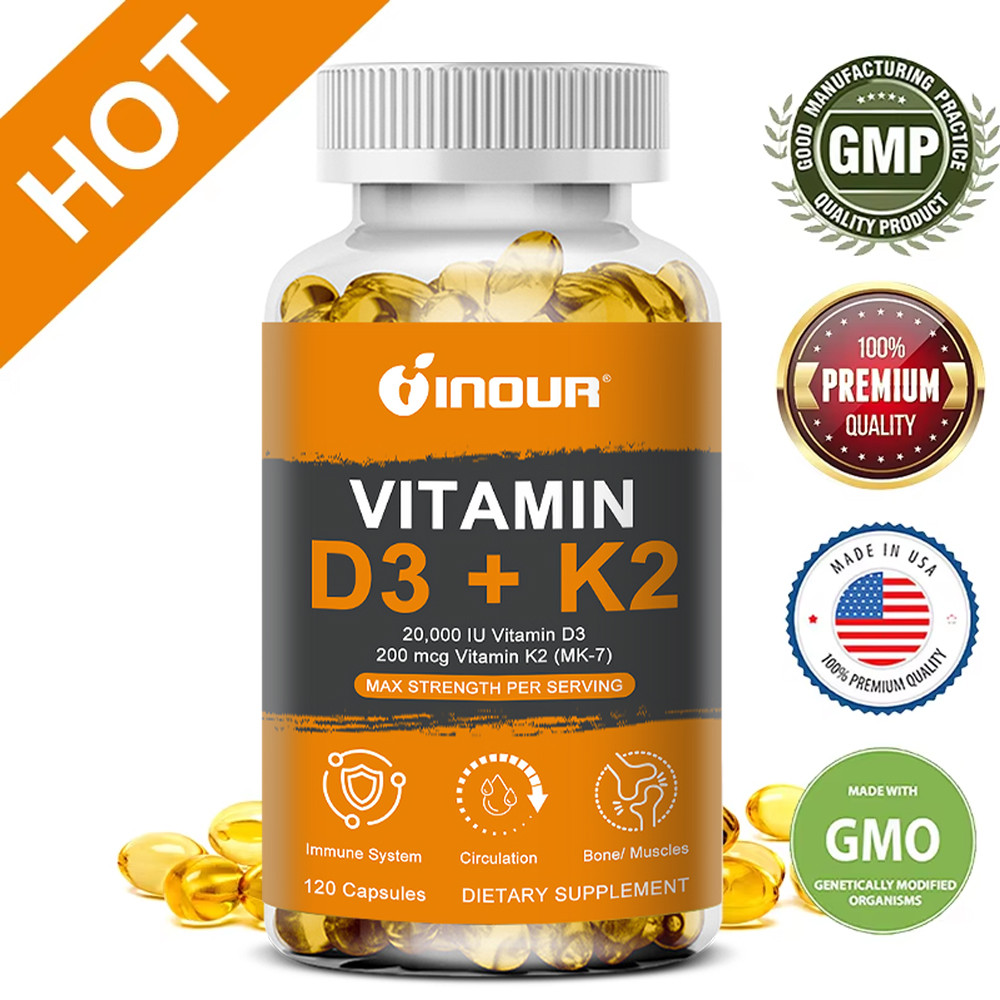 INOUR Vitamin D3 20000 IU + K2 MK-7 - วิตามินดี​ เสริม บำรุงกระดูก​ และ ช่วยดูดซึมแคลเซียม​ Bone Hea
