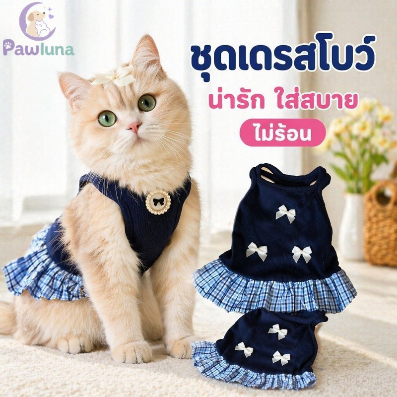 ชุดสัตว์เลี้ยงโบว์กระโปรงสายรัดชุดแมวสุนัขเสื้อผ้าน้ําหนักเบาระบายอากาศนุ่มสบายขนาด ส เอ็กแอล