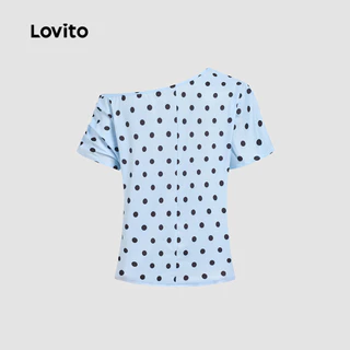 (New Arrival) Lovito เสื้อเบลาส์ผู้หญิง ดีไซน์หรูหรา แบบไม่สมมาตร ดีไซน์ไหล่เปิด เหมาะสําหรับฤดูใบไม้ผลิและฤดูร้อน L199ED401