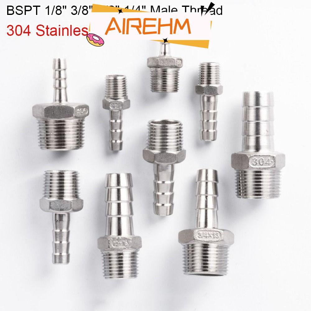 AIRE1HM 1 ชิ้นท่อเชื่อมต่อ, ด้ายชาย BSPT ท่อ Joint, 6 มิลลิเมตรถึง 12 มิลลิเมตร 1/8" 3/8 "1/2" 1/4 "304 สแตนเลสท่อสําหรับ PU PE Tube