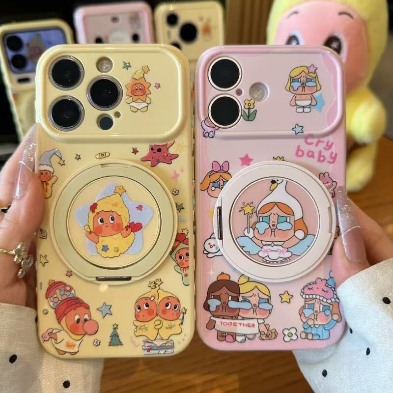 น่ารัก ร้องไห้ การ์ตูน ทีพียู เคสโทรศัพท์พร้อมขาตั้งแบบพับได้กันกระแทกกันฝุ่นป้องกันรอยขีดข่วนฝาครอบป้องกันสําหรับ ไอโฟน 17/16/15/14/13/12/11