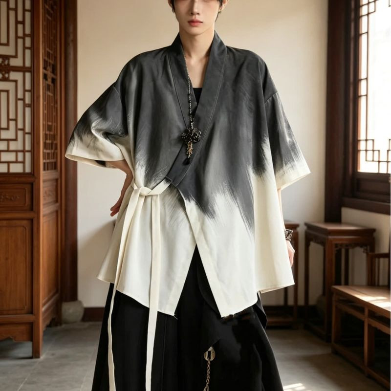 EERSHENSHI เสื้อแจ็คเก็ตเสื้อคลุมย้อมสไตล์จีนใหม่พร้อมแขนด้านหน้าเปิดและเจ็ดแปด