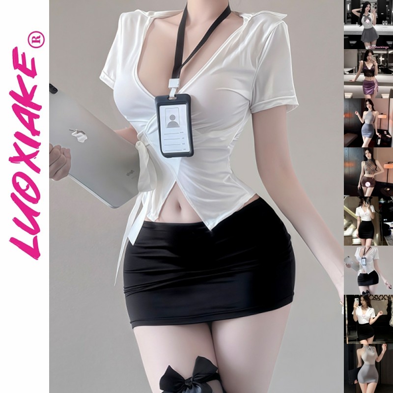LUOXIKE ผู้หญิงเซ็กซี่สีขาวสํานักงานเลขานุการชุดชั้นในชุดกระโปรงดินสอ Top Uniform เครื่องแต่งกาย Roleplay