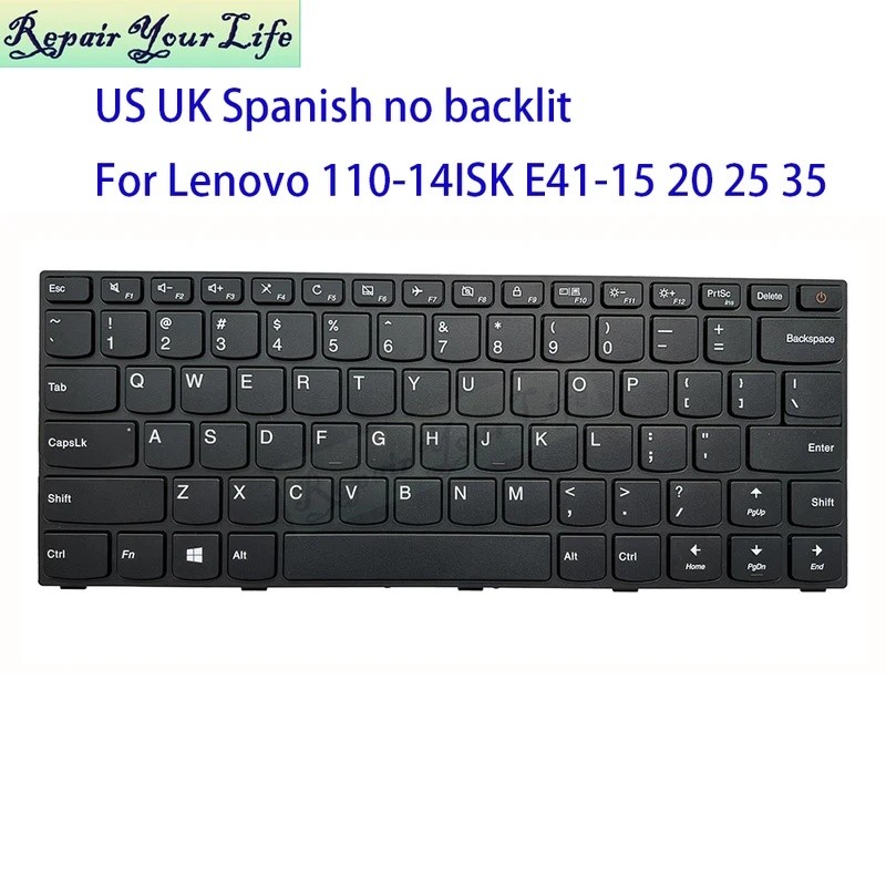 US UK สเปนคีย์บอร์ดสําหรับ Lenovo IdeaPad 110-14ISK E41-15 E41-20 E41-25 E41-35 E41-45 5N20L25825 ภา