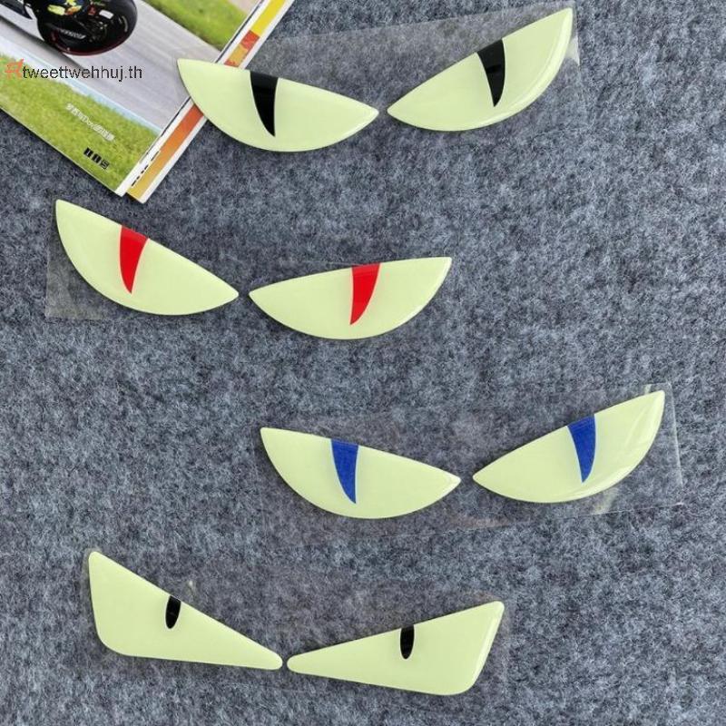 Tw Luminous 3D Demon Eye Cat Eye Design รถจักรยานยนต์ Stier เรืองแสงไฟหน้า Decal สําหรับสกู๊ตเตอร์ตก