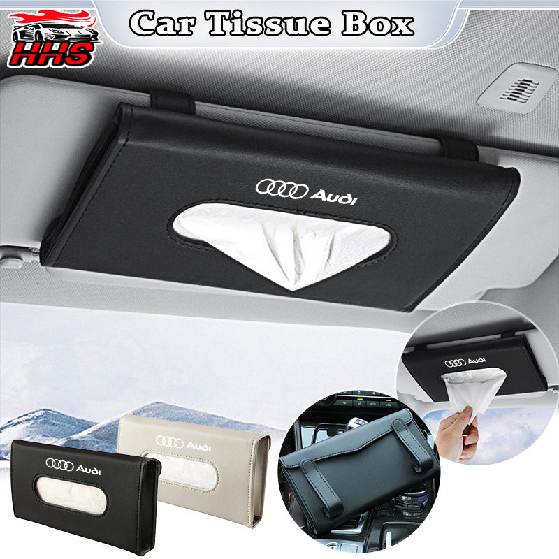 Audi รถกล่องกระดาษทิชชู PU หนัง Universal แบบพกพากล่องเก็บกระดาษทิชชู Multi-Functional ติดตั้งแขวนหน