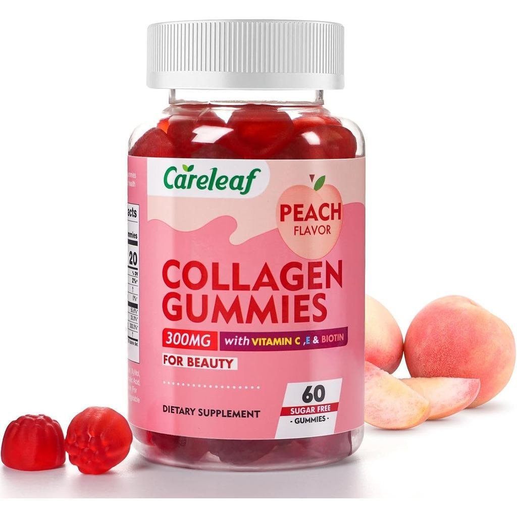 คอลลาเจนปราศจากน้ําตาลเหงือกกับวิตามินCVitaminESupportcollagen,HealthyHairNails,PeachFlavator,60Gumm