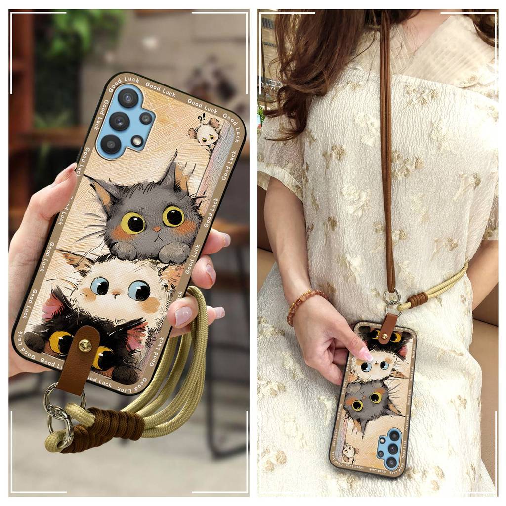 SAMSUNG สร้อยคอฝาหลังเคสโทรศัพท์สําหรับSamsung Galaxy A32 4G/A32 LTE/SM-A325Fสกปรกป้องกันเต็มห่อCros