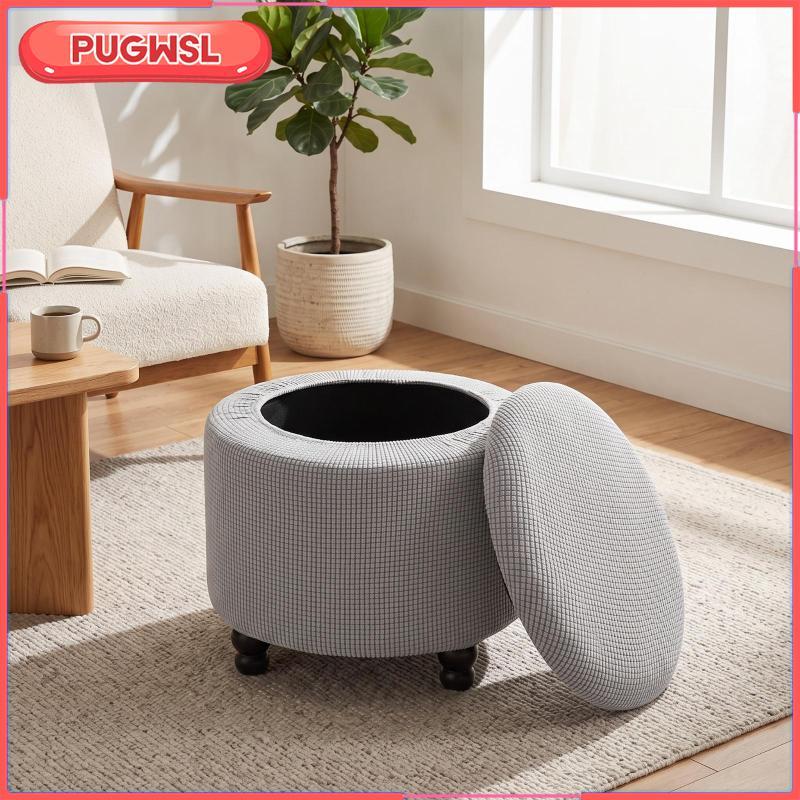 [pugwsl] Round Storage Stool Cover ที่ถอดออกได้ Round Ottoman Slipcover Breathable Ottoman Slipcover