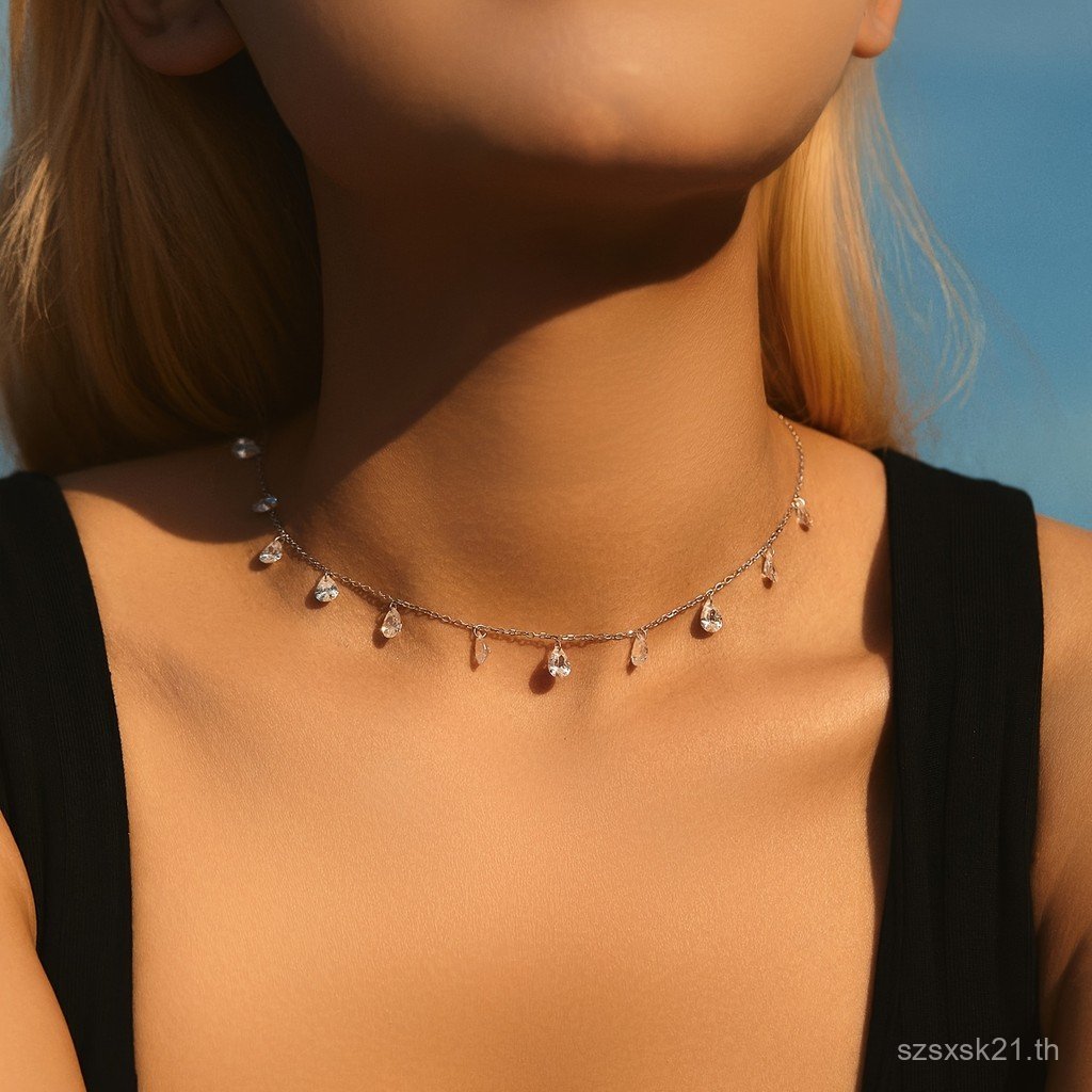 925 เงินสเตอร์ลิงStackable Clavicle Chokersสร้อยคอประกายสังเคราะห์Zirconiaคอสําหรับผู้หญิงเครื่องประ