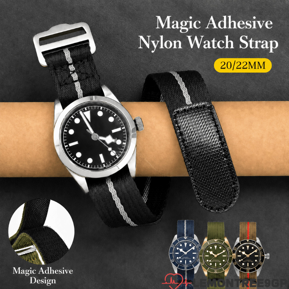 LEMONTREE9GP สายนาฬิกาไนลอน, Hook Loop Fastener Nylon Hook Loop Watch Band, ทนทานปรับกันน้ํา Quick S
