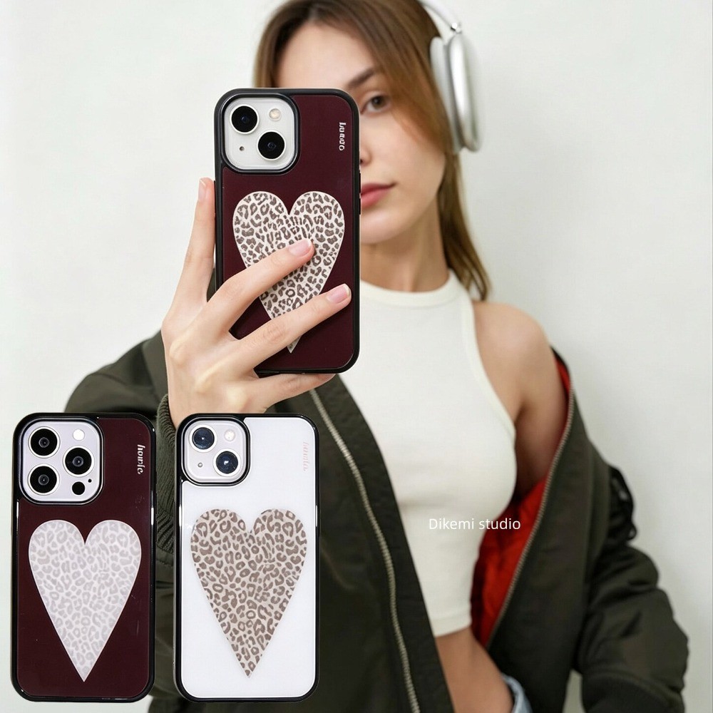 เกาหลี Ins Niche Y2K Sweet Cool Sassy สาวเสือดาวหัวใจสําหรับ iPhone 17/16/15/14/13 Pro/Pro Max