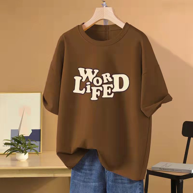 40-100KGPlus-Size ผู้หญิงผ้าฝ้ายฤดูร้อนแขนสั้นเสื้อยืด,เกาหลีพิมพ์เสื้อยืดหลวม