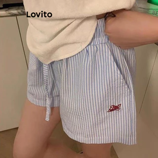 Lovito แคชชวล กางเกงขาสั้นลําลอง ปักลาย สั้น สําหรับผู้หญิง เกาหลี อินเทรนด์ LNA68300
