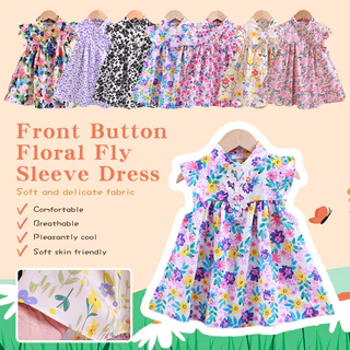 【สินค้าพร้อมส่ง】 ชุดเดรสเด็กผู้หญิงแขนกุดลายดอกไม้ ชุดเดรสแขนพองสำหรับเด็กผู้หญิง อายุ 1-4 ปี สำหรับฤดูร้อน 【GoodRich】