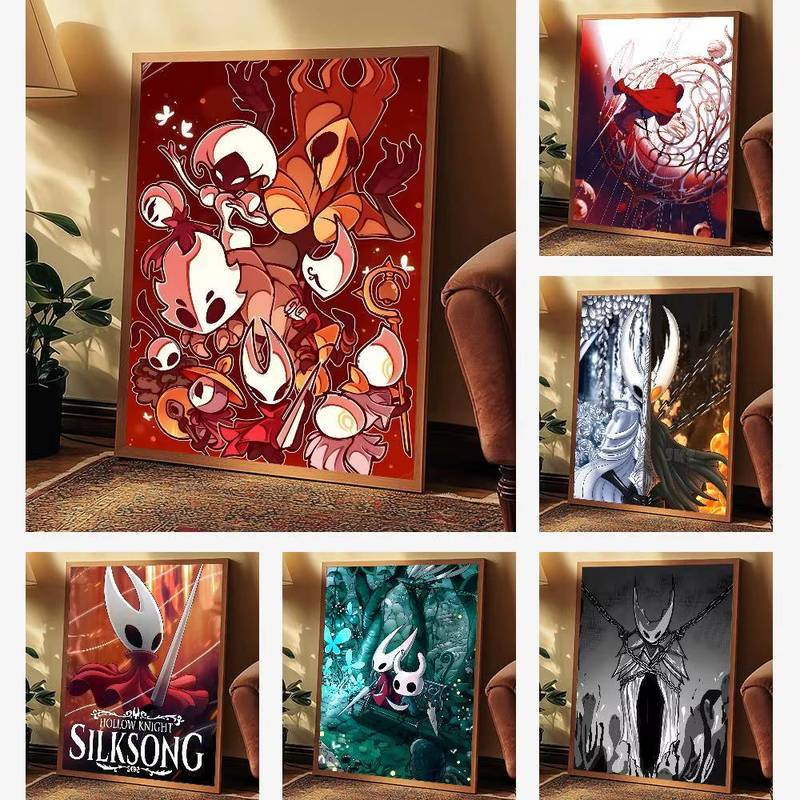 Hollow Knight Silksong ผ้าใบ Wall Art ชุดเกมโปสเตอร์สําหรับตกแต่งห้องสําหรับเล่นเกม