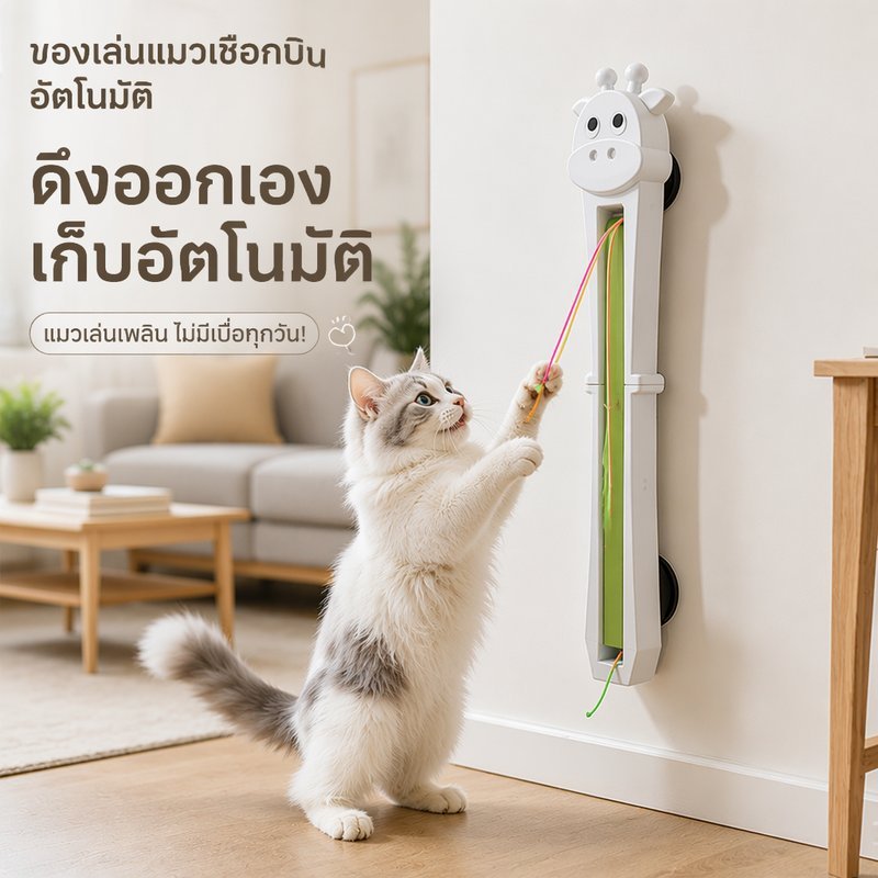 ของเล่นแมวอัตโนมัติ toys อัตโนมัติอย่างเต็มที่ประตู -แขวนบินเชือกแมวล้อเล่นเครื่องอัจฉริยะหดแกว่งเชือกของเล่นแมว