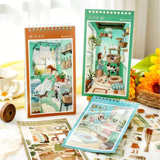 31 ชิ้น [Solo Living Notes Series] สติ๊กเกอร์ภูมิทัศน์ Cat Play ซักรีดเปียโนสตูดิโออาหารค่ํา Botanical Garden Stationery