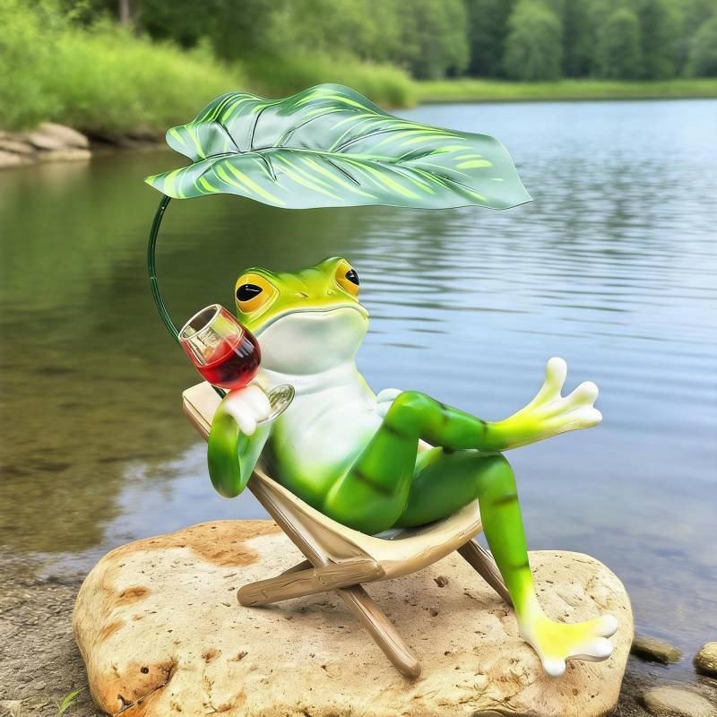 Red Wine Frog Fun Decoration/Living Room Balcony Courtyard Decoration/Synthetic Resin pV3i