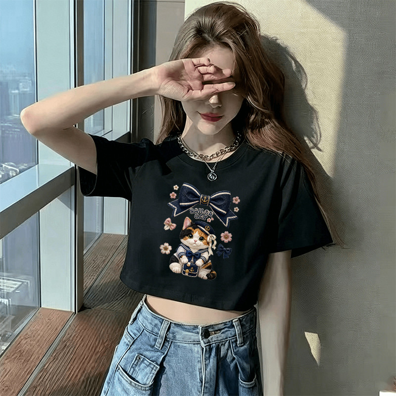 Maise Babytee สไตล์เกาหลี Y2K Crop Tops สําหรับผู้หญิงพิมพ์สั้นเสื้อยืดเด็ก Tee Street สวมใส่สําหรับ