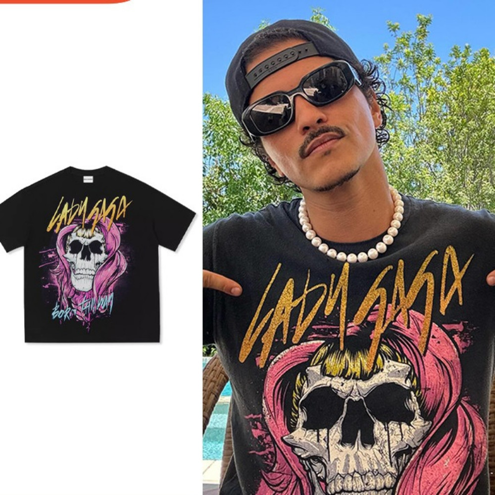 Bruno Mars & Lady Gaga) เกิดเช่นสินค้า Skull เสื้อยืด Retro Bruno Mars & Lady Gaga) เกิดเช่นสินค้า S