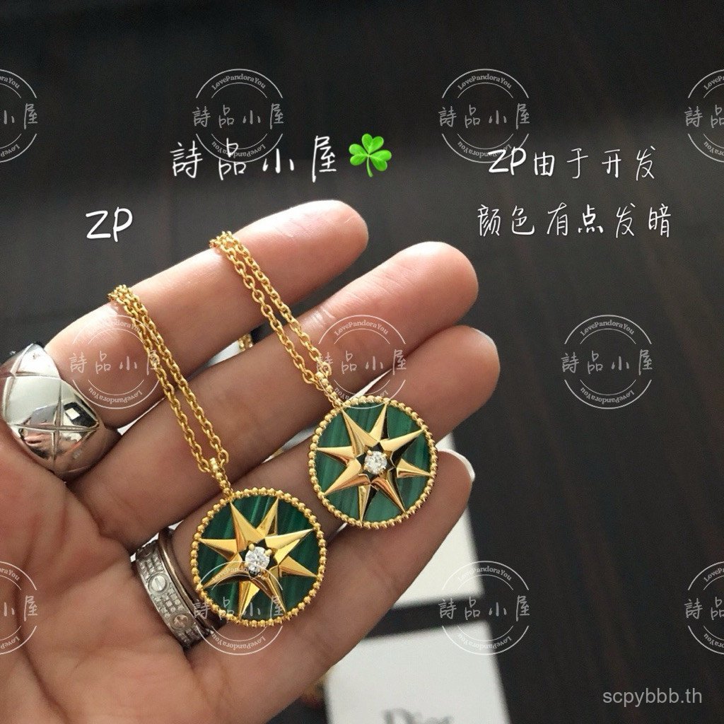 Poetry House ️ Real Shot s925 Sterling Silver Thick Plated Gold Layer สร้อยคอ Malachite ขนาดใหญ่ JTK