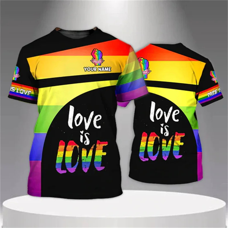 LGBT Pride 3D พิมพ์ T เสื้อสําหรับชายที่กําหนดเองชื่อเกย์คู่เสื้อยืด Rainbow Flag Proud LGBTQ แขนสั้