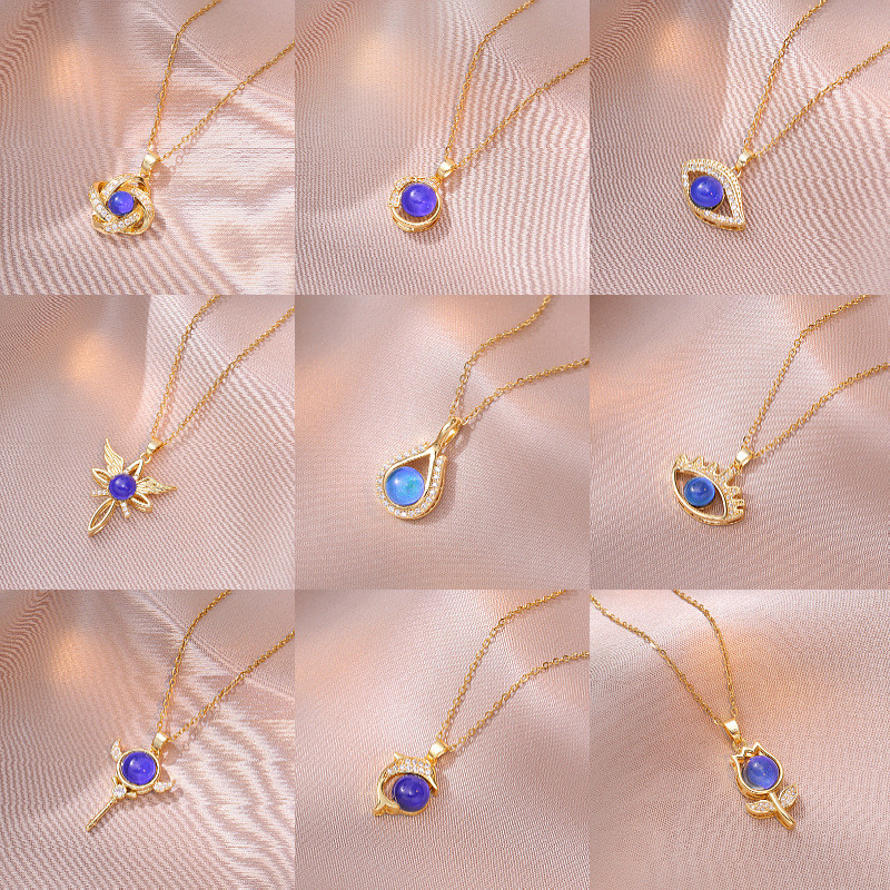 สร้อยคอหญิงญี่ปุ่นสไตล์เกาหลี Influencer Love Zircon ดอกไม้ Thermochromic Zircon สร้อยคอภาษาฝรั่งเศส
