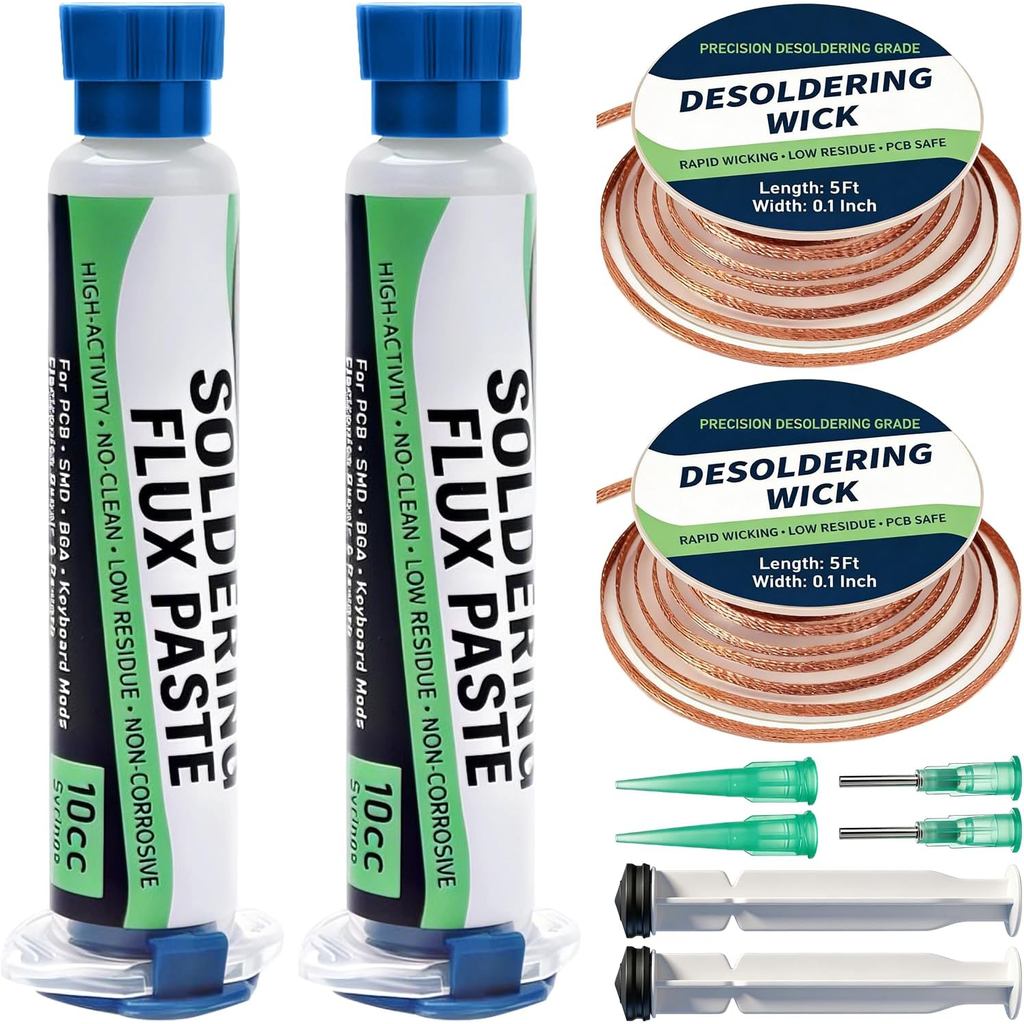 Solder Flux Paste & Desoldering Wick: No Clean Rosin Handy Flux Syringe + Solder Wick Braid Circuit 
