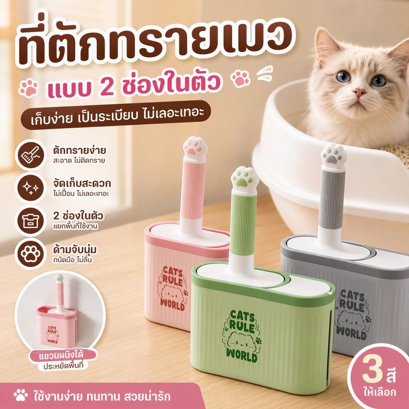 พร้อมส่ง ที่ตักทรายแมว พลั่วทําความสะอาดห้องน้ํา มีถังขยะ แขวน ไม่กินพื้นที่ มีน้ำหนักเบา