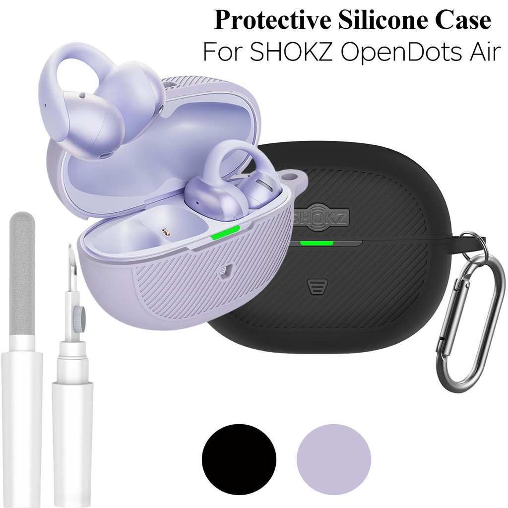 สําหรับ SHOKZ OpenDots Air Case,ซิลิโคนสําหรับSHOKZ Open Dots Air Open-Ear Clip-Onหูฟังอุปกรณ์เสริม,Scratch Shock Resistance ฝาครอบป้องกันพร้อมพวงกุญแจและชุดทําความสะอาด